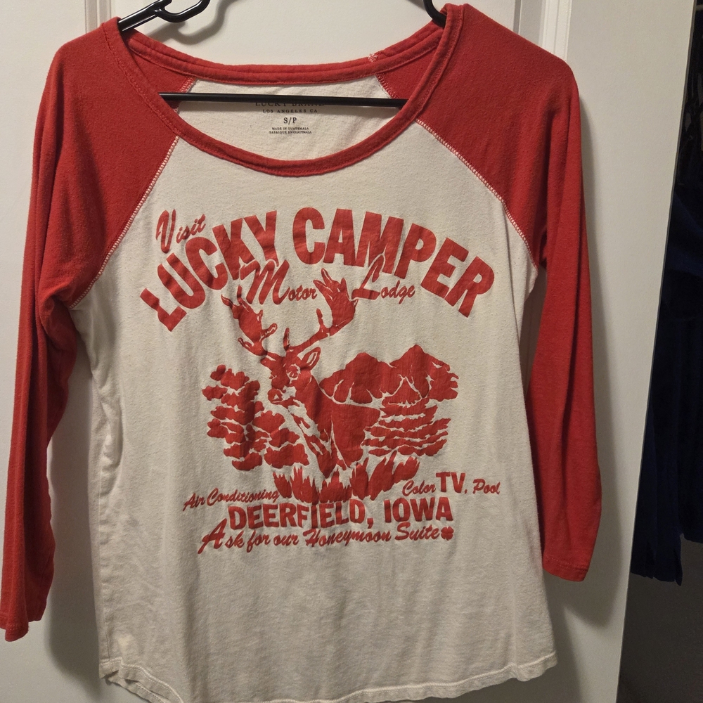 Lucky Brand Red and White Raglan Tee